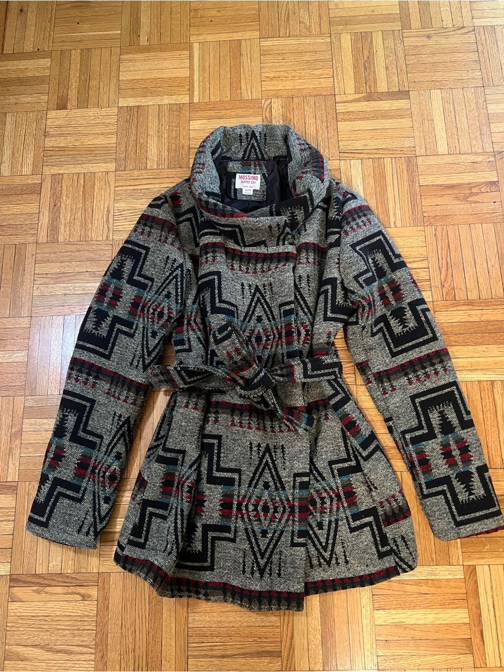 Funnel Neck Trending Mossimo Supply Co. Aztec design Belted Coat - size XL